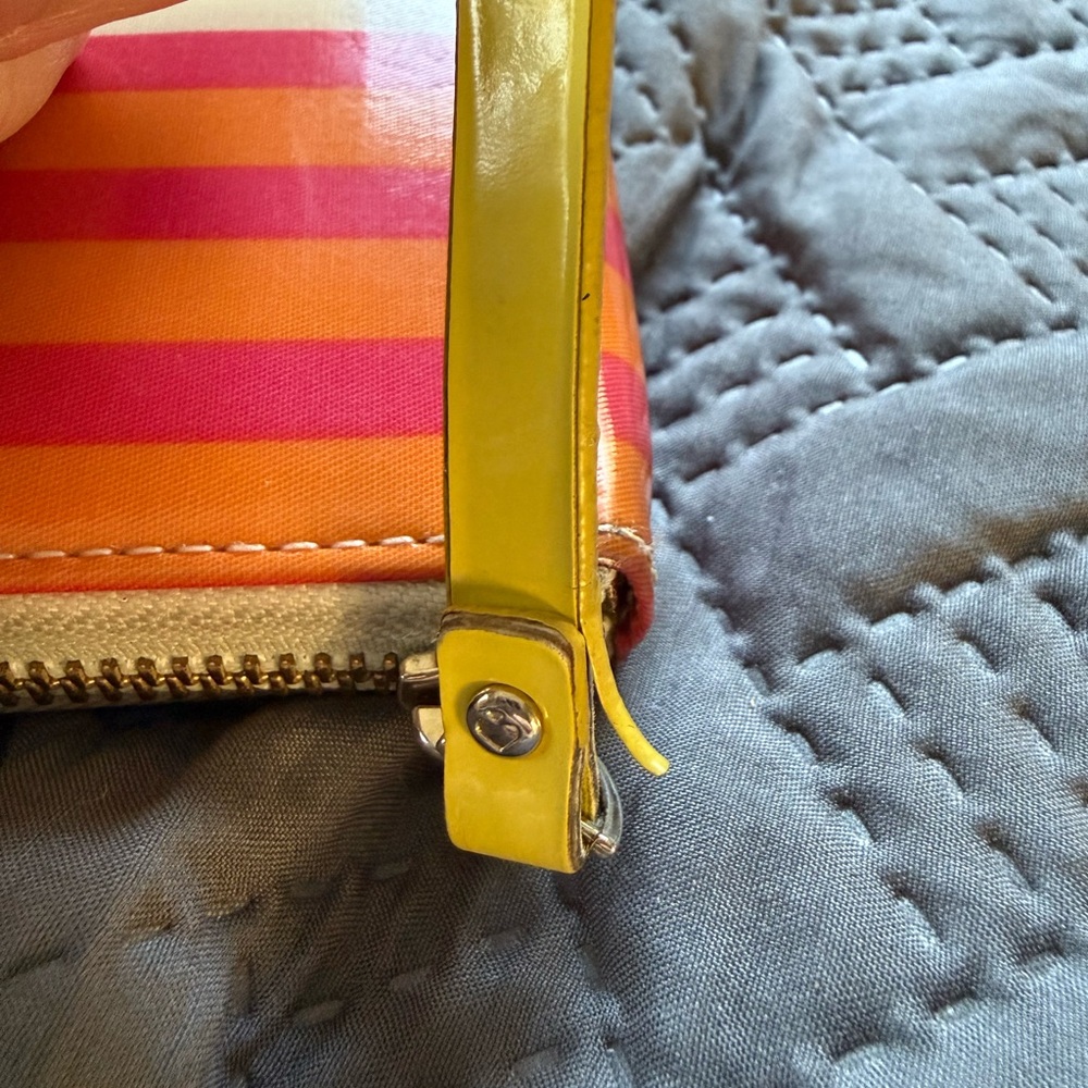 Kate Spade Stripe Zip Around Wallet Colorful Pink Orange Yellow - Picture 16 of 16